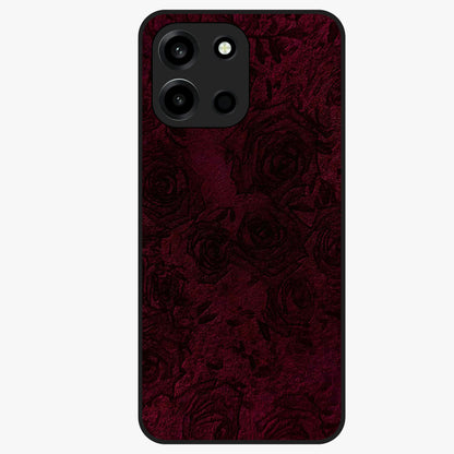 Crimson Fade Flow Glass Case showing flat back view with flowing crimson gradient artwork and glossy glass finish.