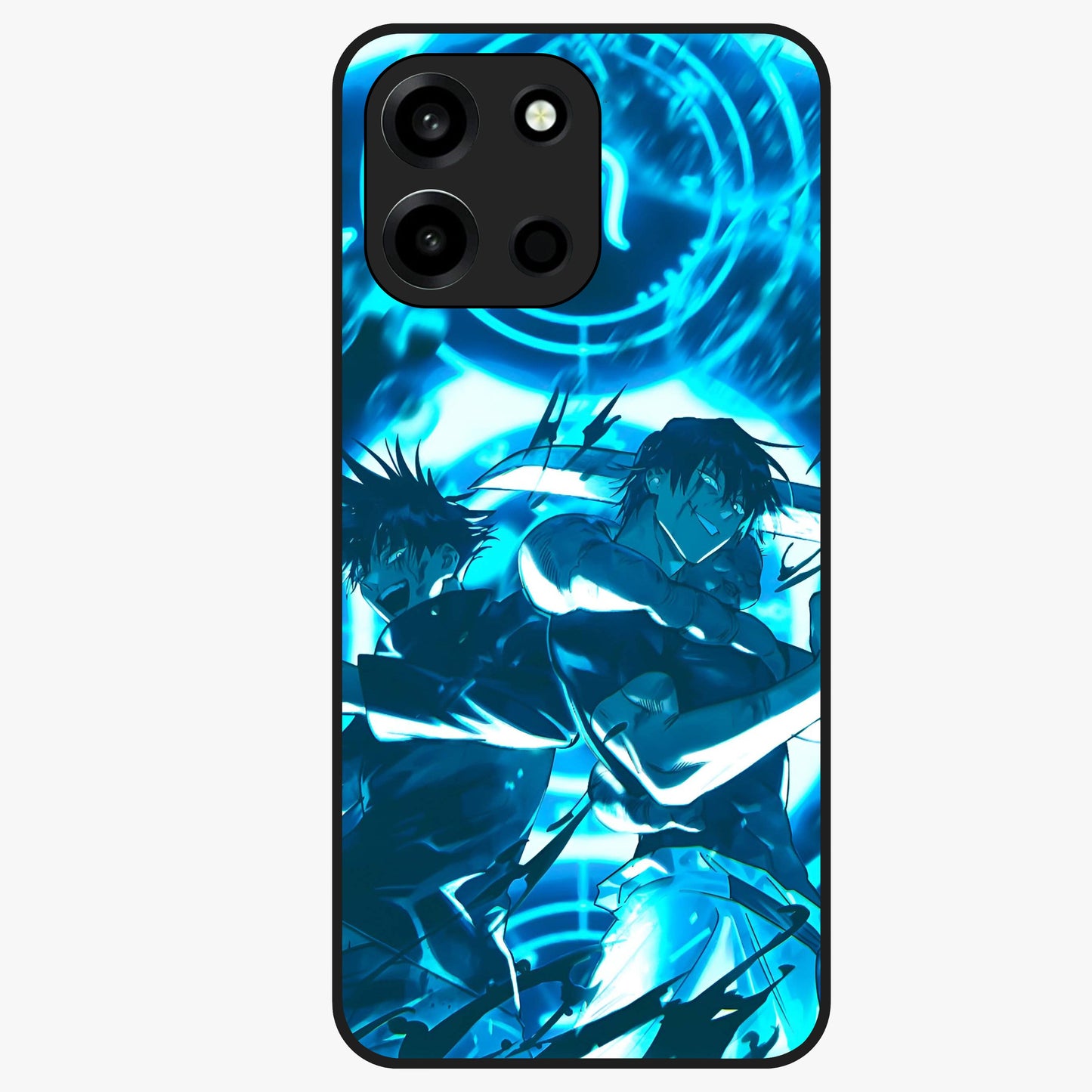 Cursed Energy Clash Glass Case showing flat back view with intense cursed energy artwork and glossy glass finish.