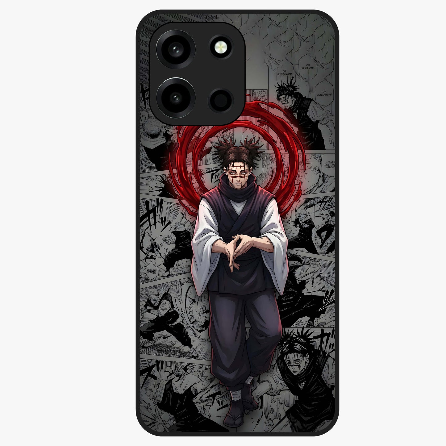 Cursed Ritual Ascension Glass Case showing flat back view with dark ritual themed artwork and glossy glass finish.