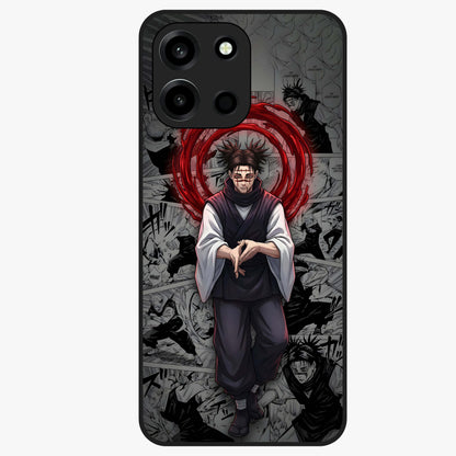 Cursed Ritual Ascension Glass Case showing flat back view with dark ritual themed artwork and glossy glass finish.