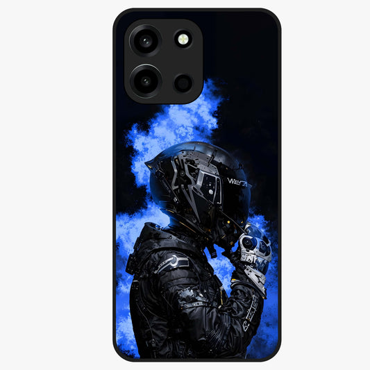 Cyber Sentinel Protocol Glass Case showing flat back view with futuristic cyber themed artwork and glossy glass finish.