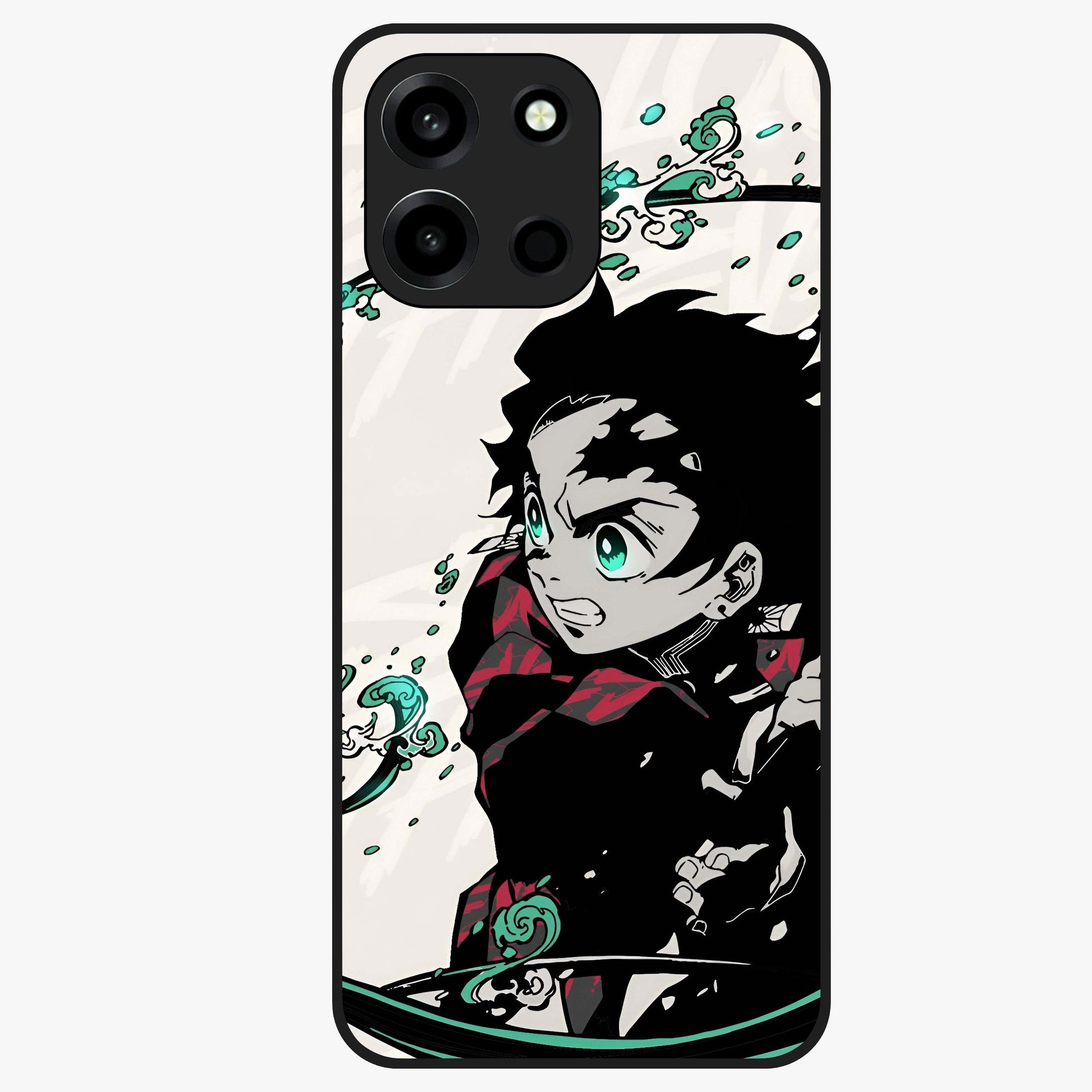 Demon Slayer Glass Case showing flat back view with bold anime inspired artwork and glossy glass finish.
