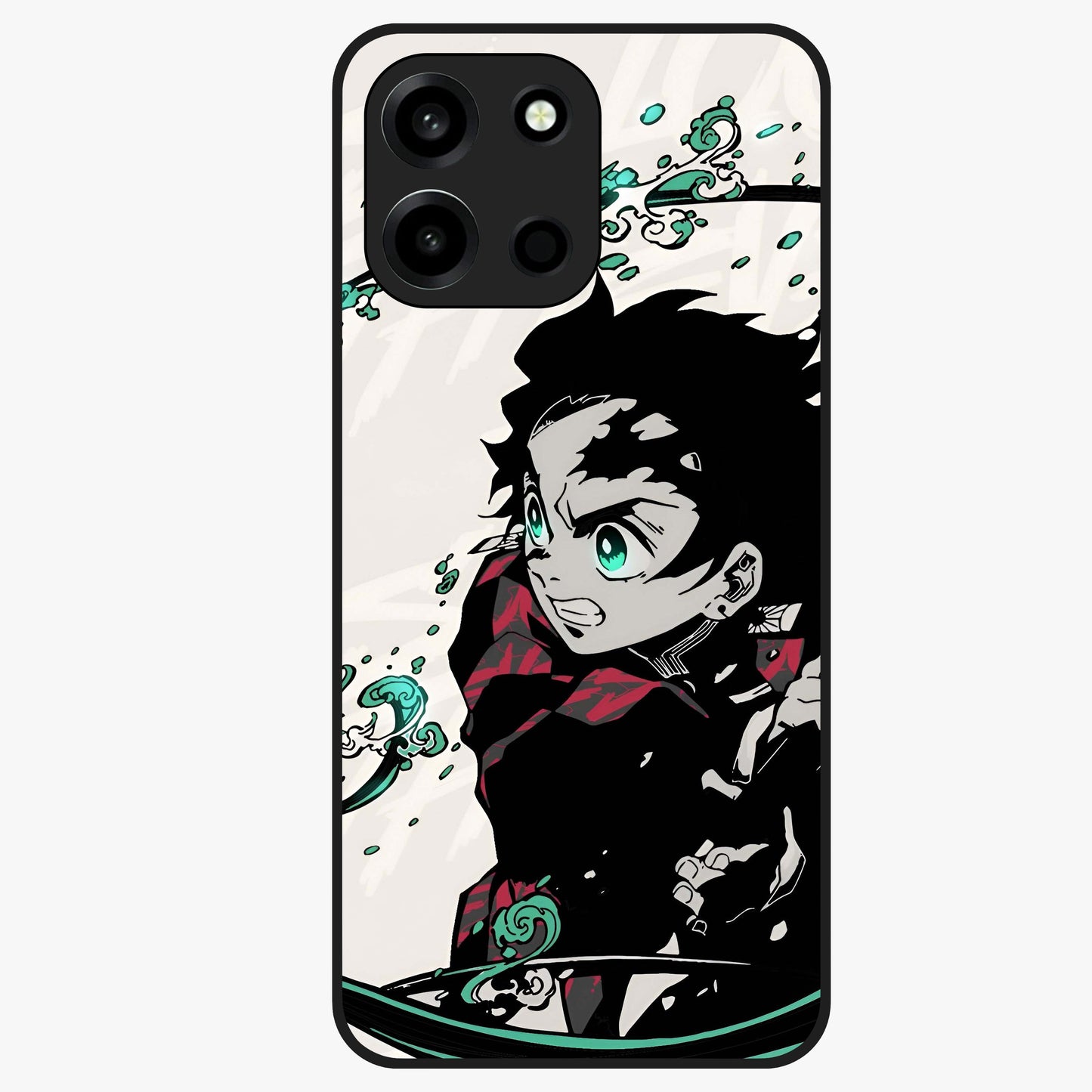 Demon Slayer Glass Case showing flat back view with bold anime inspired artwork and glossy glass finish.