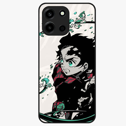 Demon Slayer Glass Case showing flat back view with bold anime inspired artwork and glossy glass finish.
