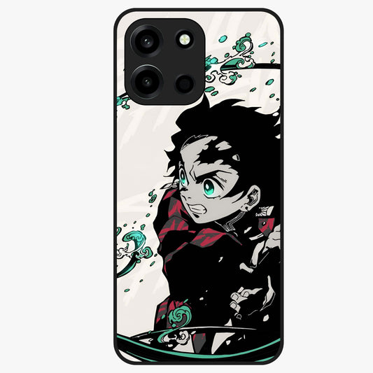 Demon Slayer Glass Case showing flat back view with bold anime inspired artwork and glossy glass finish.