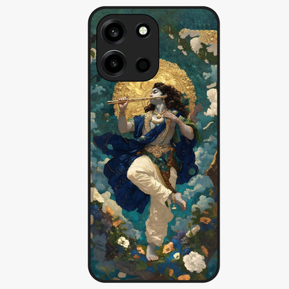 Divine Krishna Art Glass Case showing flat back view with Lord Krishna artwork and glossy glass finish.