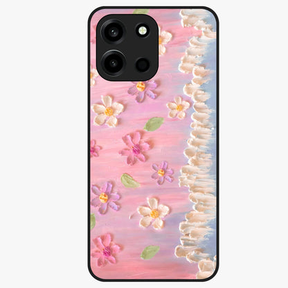 Dreamy Painted Garden Glass Case showing flat back view with artistic painted floral garden artwork and glossy glass finish.