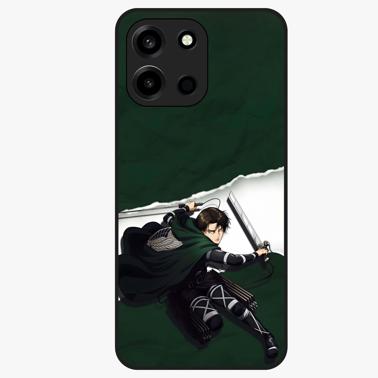 Emerald War Vanguard Glass Case showing flat back view with powerful warrior themed artwork and glossy glass finish.