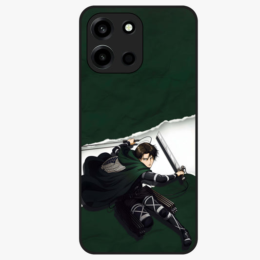 Emerald War Vanguard Glass Case showing flat back view with powerful warrior themed artwork and glossy glass finish.