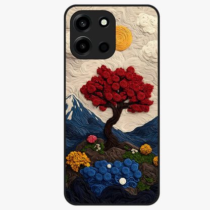Eternal Nature Tapestry Glass Case showing flat back view with intricate nature tapestry artwork and glossy glass finish.
