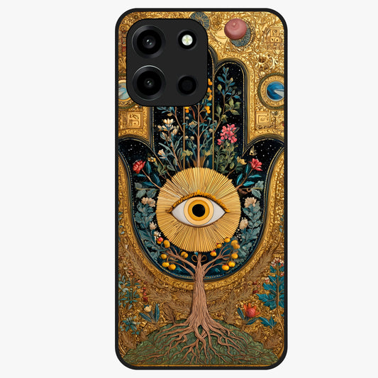 Ethereal Evil Eye Glass Case showing flat back view with mystical evil eye artwork and glossy glass finish.