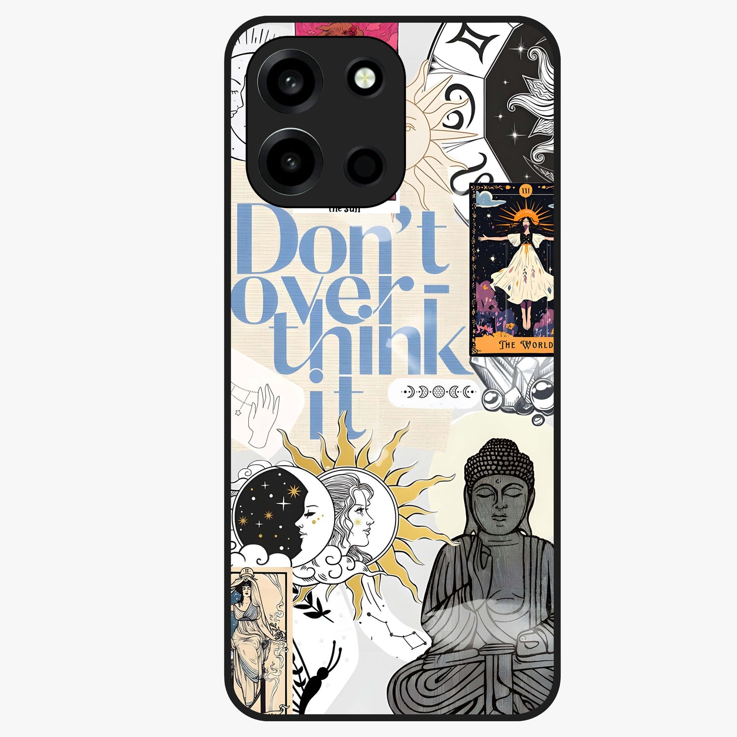 Ethereal Thoughts Glass Case showing flat back view with dreamy artistic artwork and glossy glass finish.