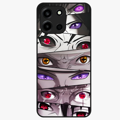 Eyes of Destiny Glass Case showing flat back view with striking eye themed artwork and glossy glass finish.