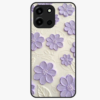 Floral Wall Art With Purple Flowers Glass Case showing flat back view with purple flower artwork and glossy glass finish.