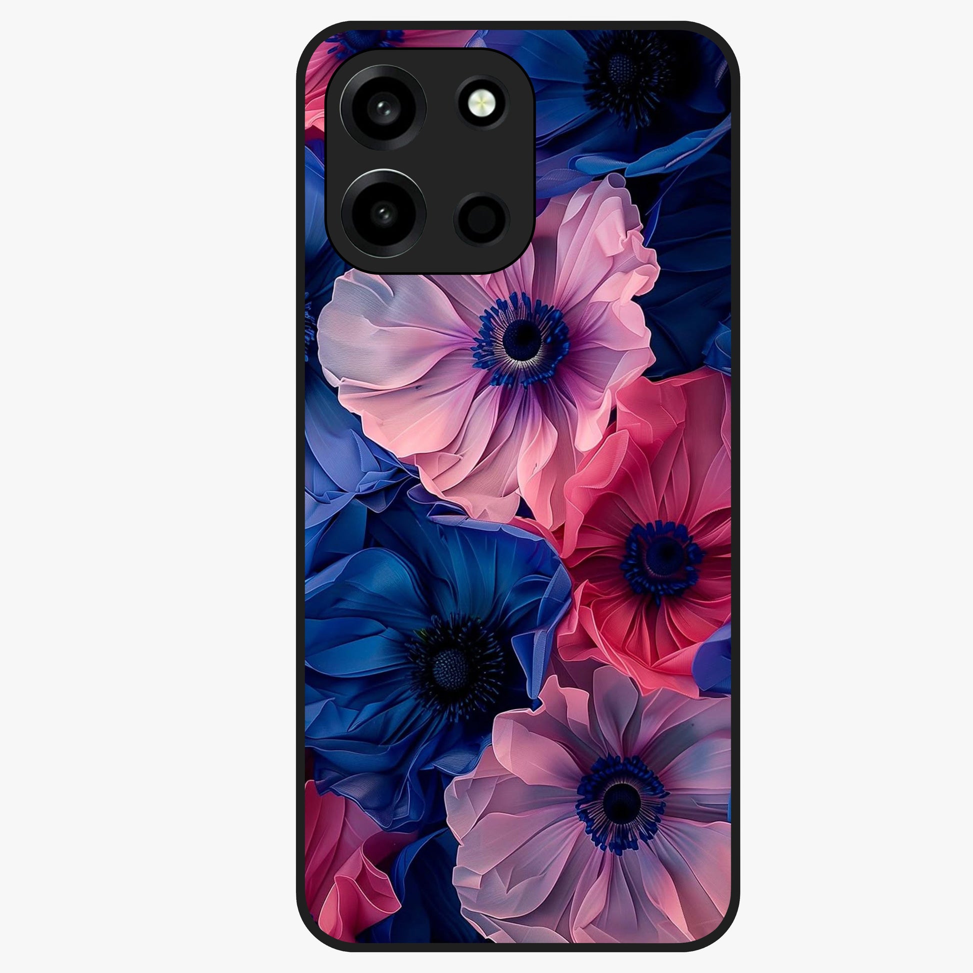 Flower Paper Art Pattern Glass Case showing flat back view with paper cut style floral artwork and glossy glass finish.