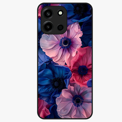 Flower Paper Art Pattern Glass Case showing flat back view with paper cut style floral artwork and glossy glass finish.
