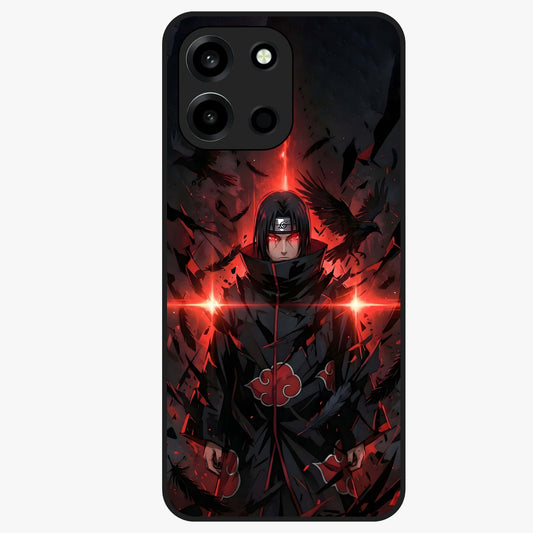 Focused Blade Discipline Glass Case showing flat back view with warrior sword themed artwork and glossy glass finish.