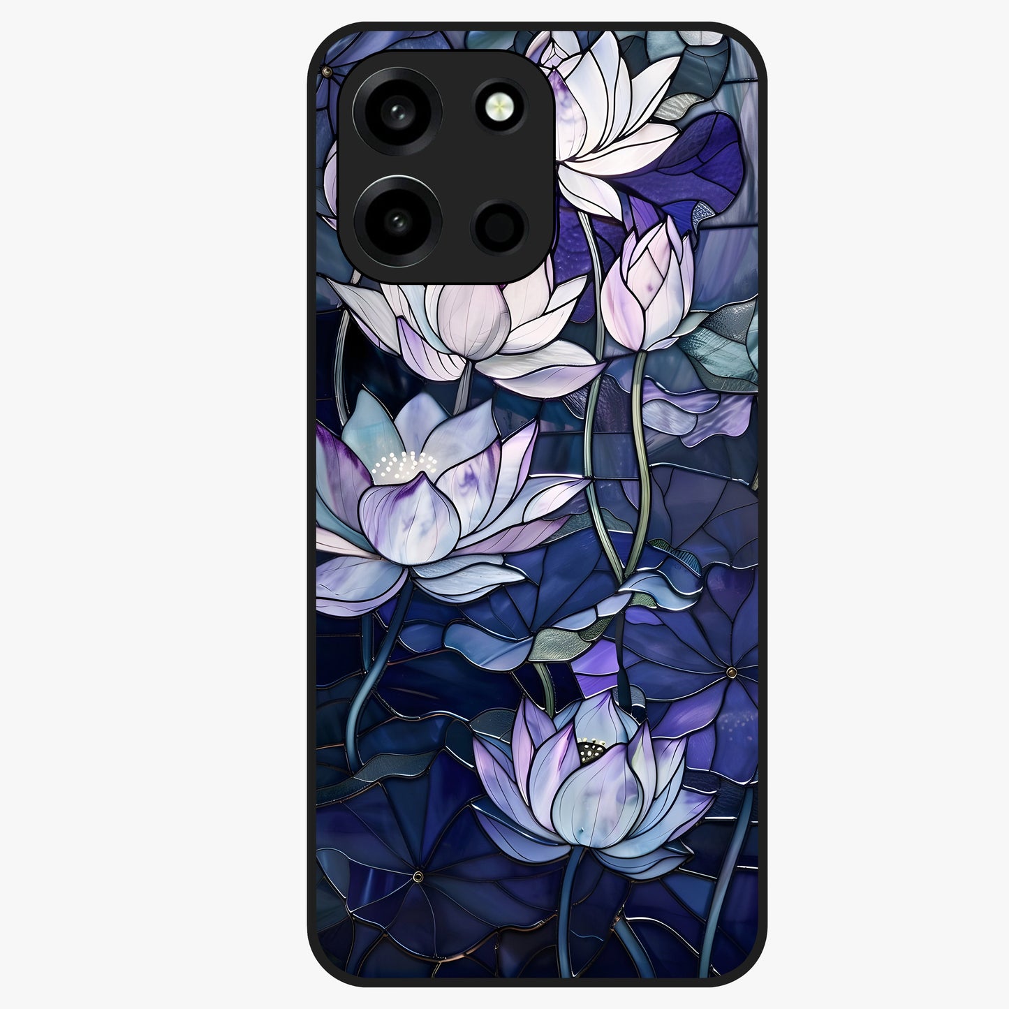 Gloss Petal Rush Glass Case showing flat back view with glossy flower petal artwork and smooth glass finish.