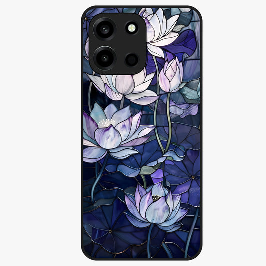 Gloss Petal Rush Glass Case showing flat back view with glossy flower petal artwork and smooth glass finish.