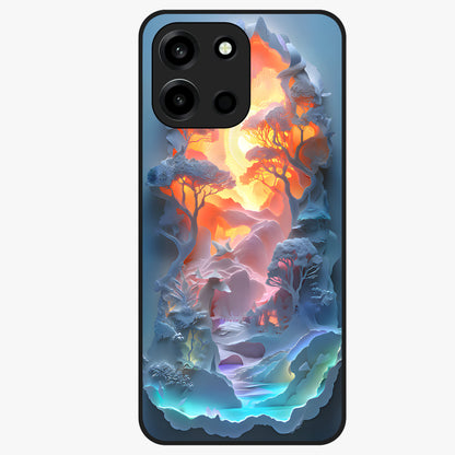 Glow Forest Portal Glass Case showing flat back view with glowing forest portal artwork and glossy glass finish.