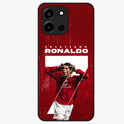 Goal Celebration Legacy Glass Case showing flat back view with football celebration inspired artwork and glossy glass finish.