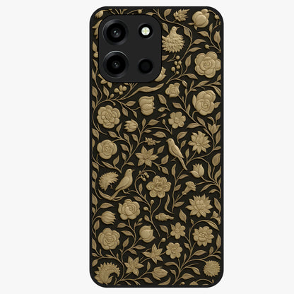 Golden Lotus Glow Glass Case showing flat back view with glowing lotus flower artwork and glossy glass finish.