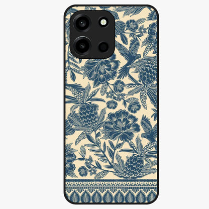 Heirloom Wild Bloom Glass Case showing flat back view with vintage inspired wild flower artwork and glossy glass finish.