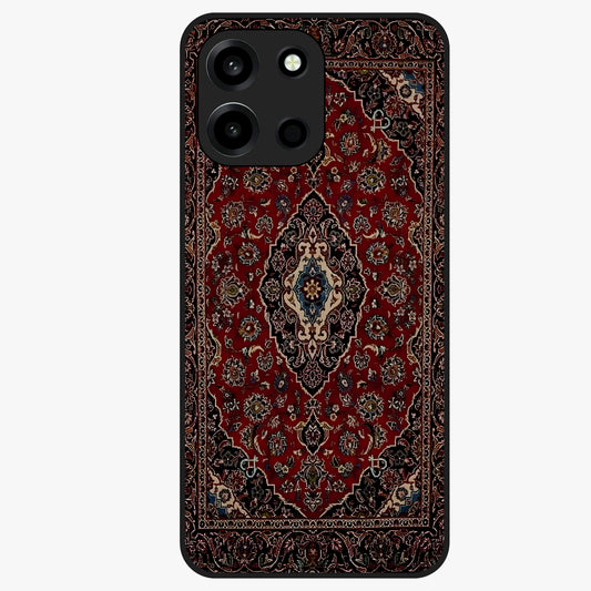 Heritage Carpet Royale Glass Case showing flat back view with ornate Persian carpet inspired pattern and glossy glass finish.