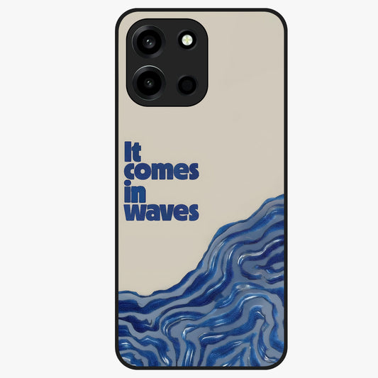 It Comes In Waves Quote Glass Case showing flat back view with inspirational wave themed quote artwork and glossy glass finish.
