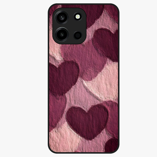 Layered Paper Hearts Glass Case showing flat back view with layered paper heart artwork and glossy glass finish.