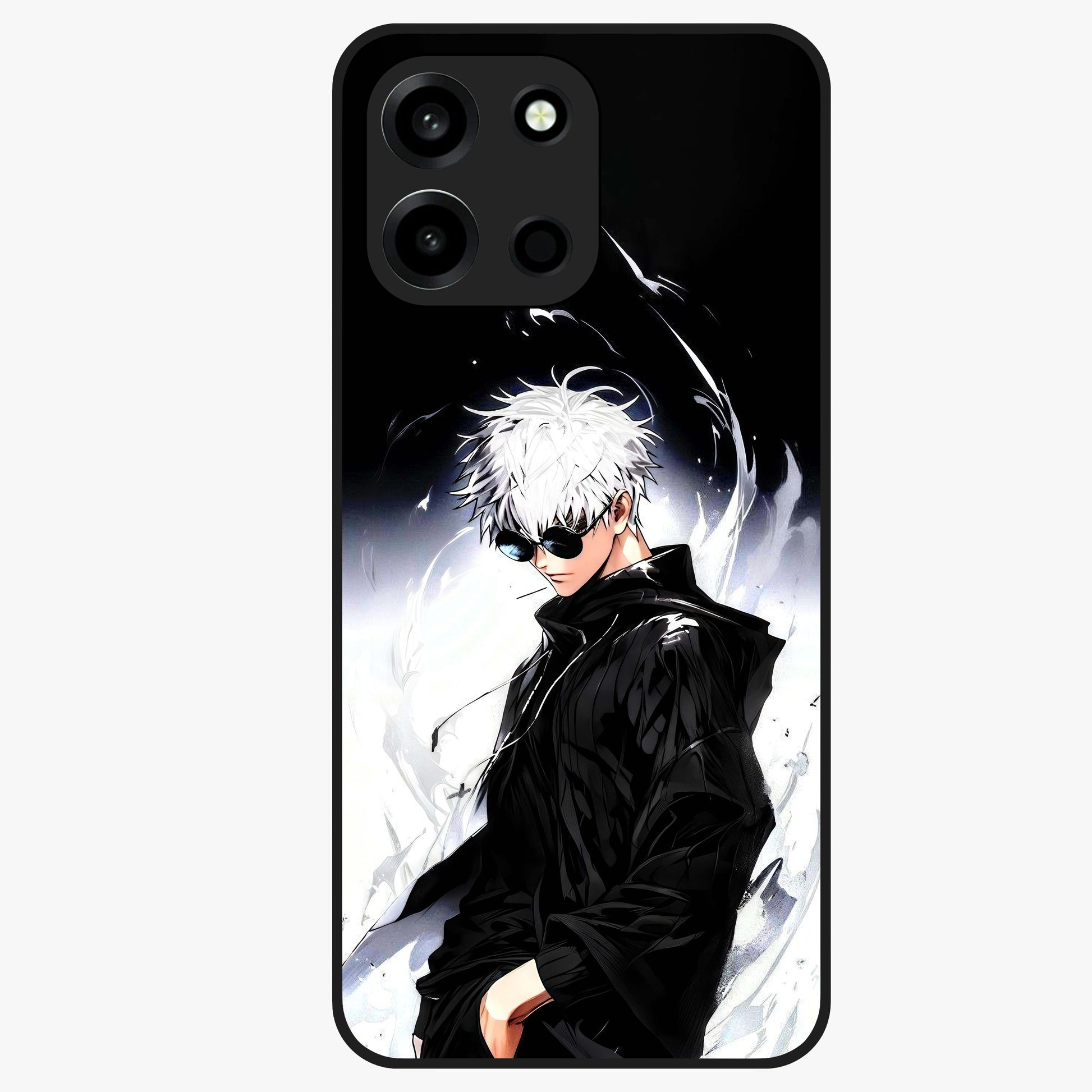 Limitless Shadow King Glass Case showing flat back view with powerful shadow warrior artwork and glossy glass finish.