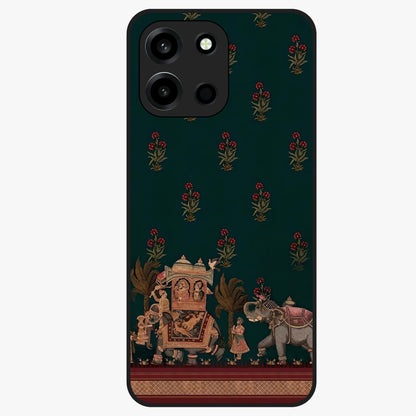 Macmerise Glass Case showing flat back view with stylish modern artwork and glossy glass finish.
