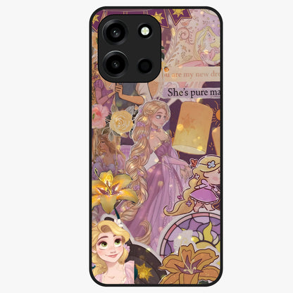 Magical Tangled Dream Glass Case showing flat back view with dreamy tangled artwork and glossy glass finish.