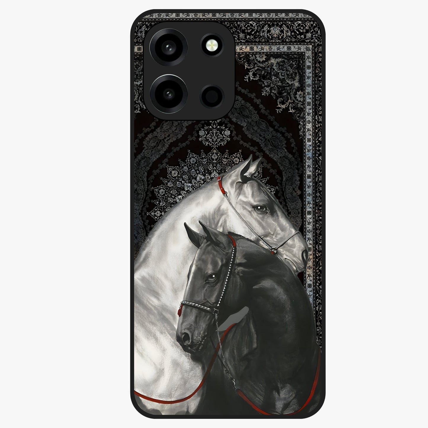 Majestic Ride Legacy Glass Case showing flat back view with powerful automotive inspired artwork and glossy glass finish.