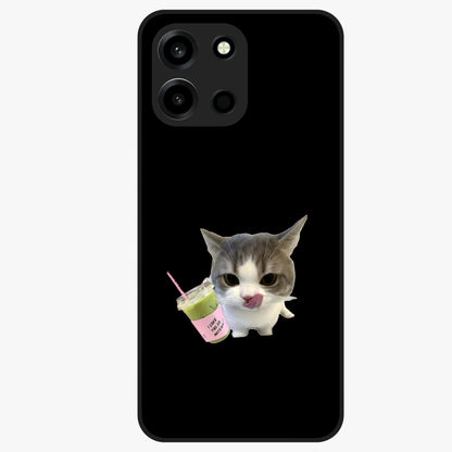 Matcha Cat Style Glass Case showing flat back view with cute matcha themed cat artwork and glossy glass finish.