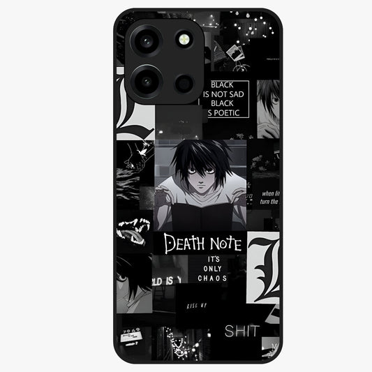 Midnight Chaos Mind Glass Case showing flat back view with abstract dark themed artwork and glossy glass finish.