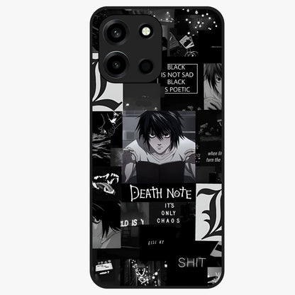 Midnight Chaos Mind Glass Case showing flat back view with abstract dark themed artwork and glossy glass finish.