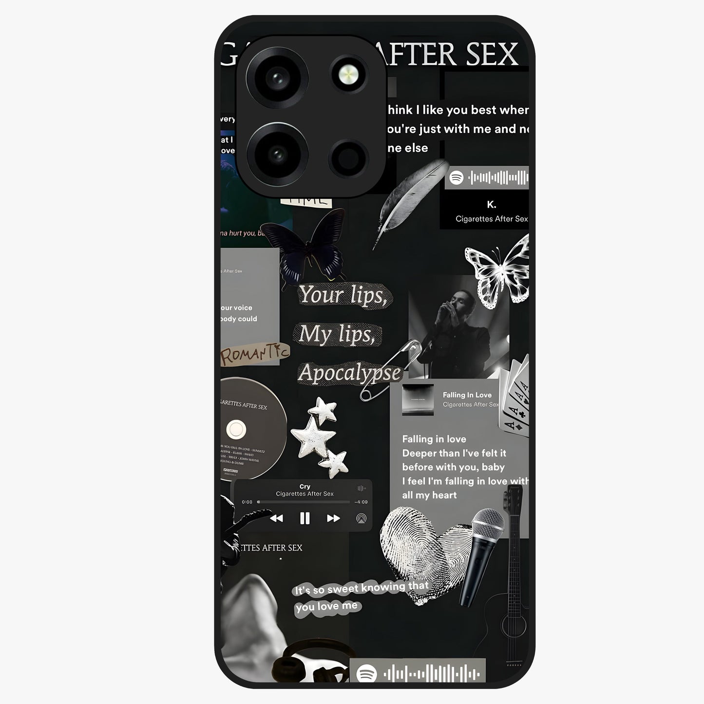 Midnight Love Echo Glass Case showing flat back view with romantic midnight themed artwork and glossy glass finish.