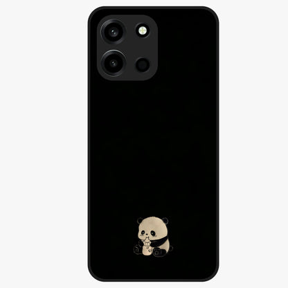 Midnight Panda Love Glass Case showing flat back view with cute panda themed artwork and glossy glass finish.