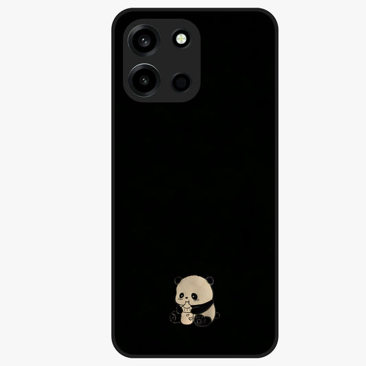 Midnight Panda Love Glass Case showing flat back view with cute panda themed artwork and glossy glass finish.