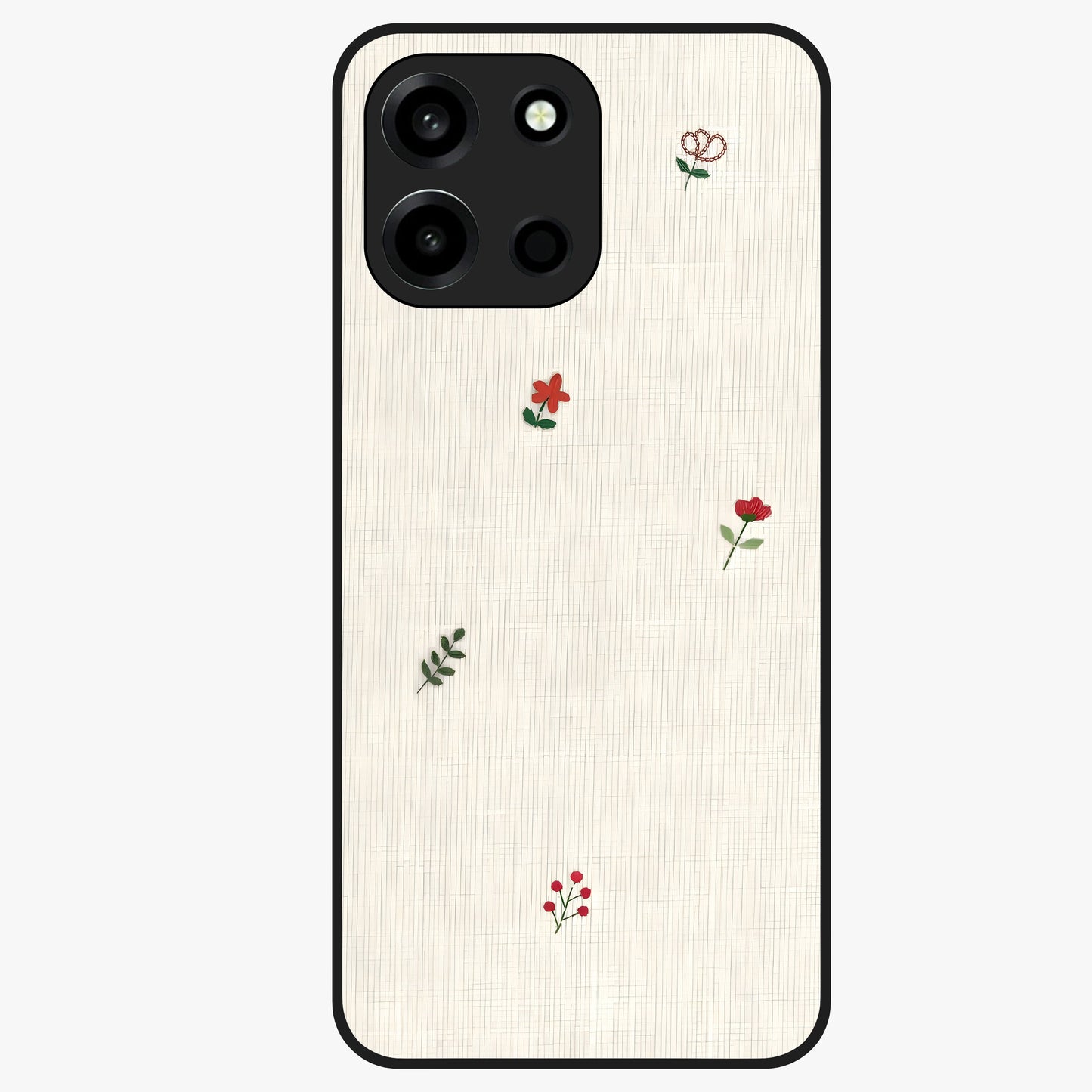 Minimalistic Blue With White Flower Pattern Glass Case showing flat back view with blue background and white flower pattern and glossy glass finish.