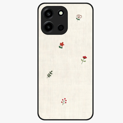 Minimalistic Blue With White Flower Pattern Glass Case showing flat back view with blue background and white flower pattern and glossy glass finish.