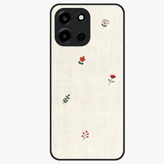 Minimal Petal Whispers Glass Case showing flat back view with soft minimal floral artwork and glossy glass finish.