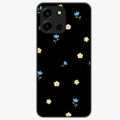 Minimal Petal Whispers Glass Case showing flat back view with soft minimal floral artwork and glossy glass finish.