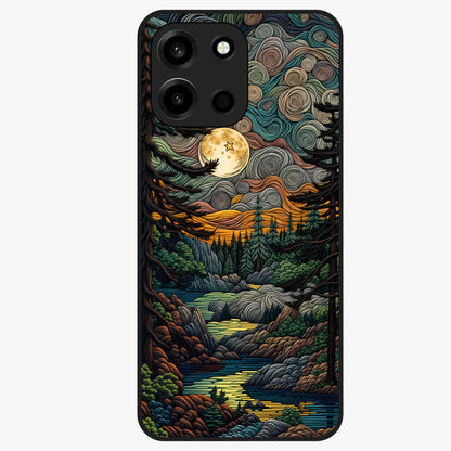 Moonlight Forest Dream Glass Case showing flat back view with mystical forest moonlight artwork and glossy glass finish.