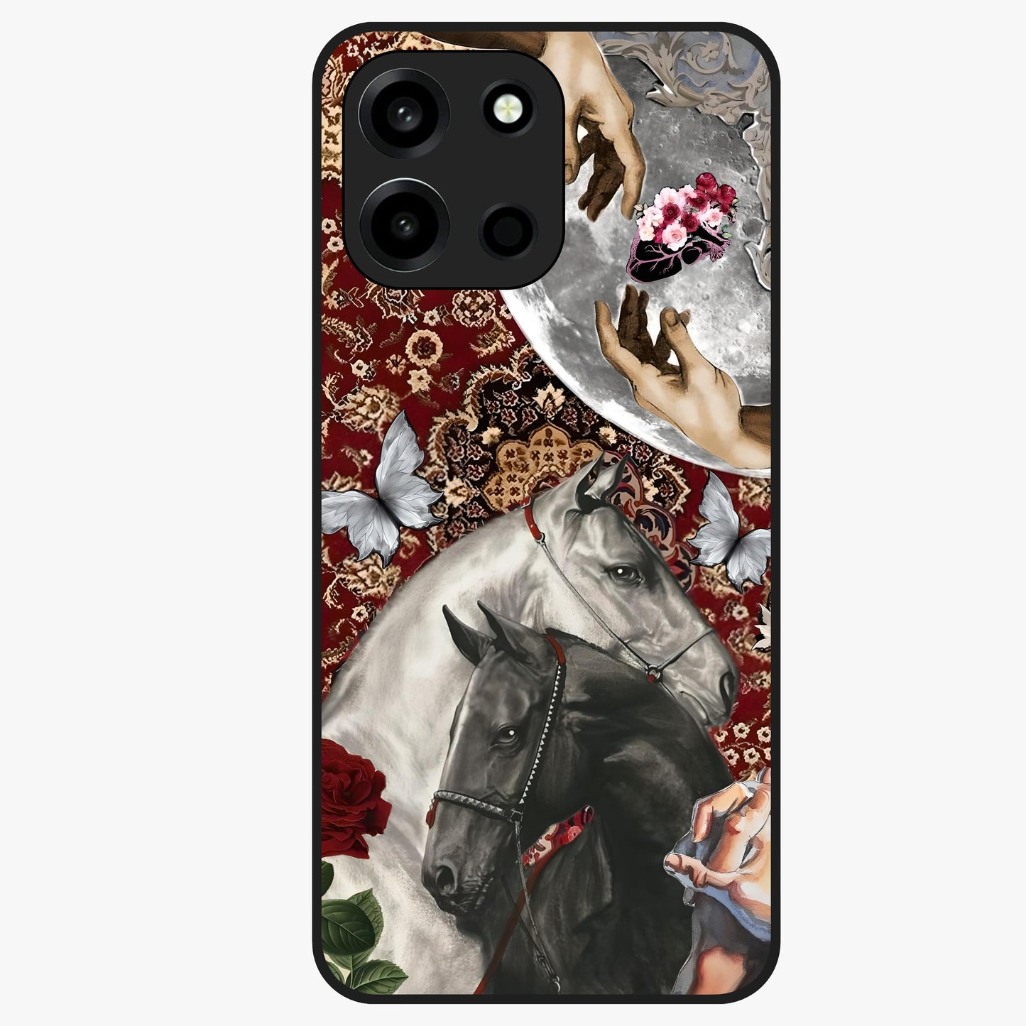 Moonlit Royal Stallion Glass Case showing flat back view with majestic horse under moonlight artwork and glossy glass finish.