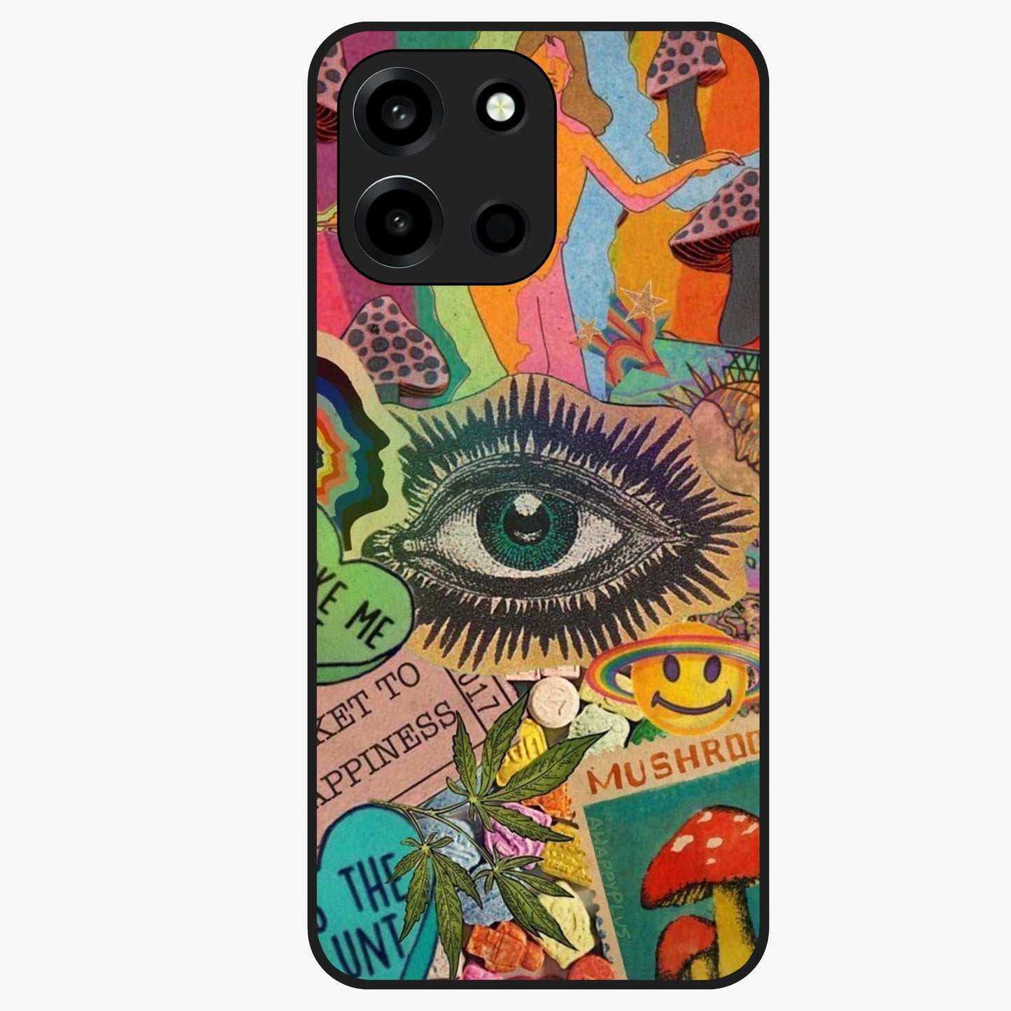 Mystic Eye Wonderland Glass Case showing flat back view with mystical eye themed artwork and glossy glass finish.