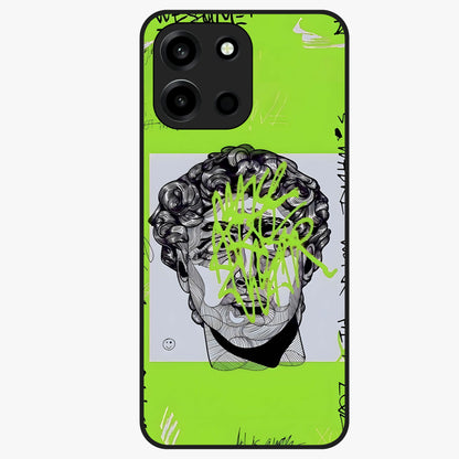 Neo Graffiti Rebellion Glass Case showing flat back view with vibrant graffiti artwork and glossy glass finish.