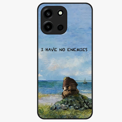 Peace Beyond War Glass Case showing flat back view with symbolic peace themed artwork and glossy glass finish.
