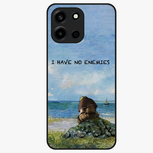 Peace Beyond War Glass Case showing flat back view with symbolic peace themed artwork and glossy glass finish.